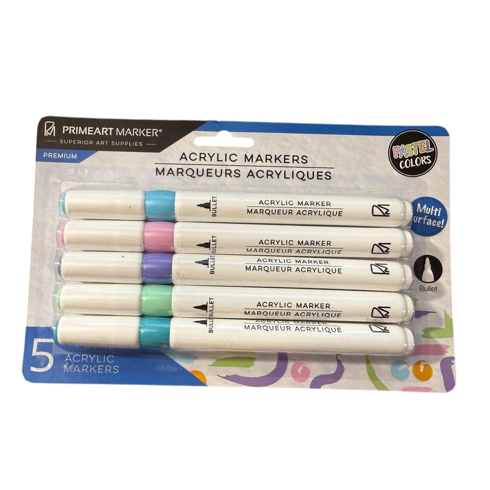 Primeart Set Of 5 Acrylic Pastel Colors Multi Surface Markers Pens